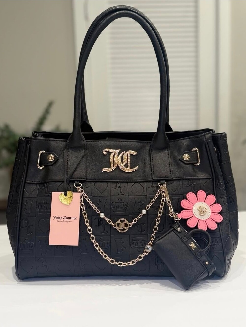 Juicy Couture Black Quilted Tote Handbag